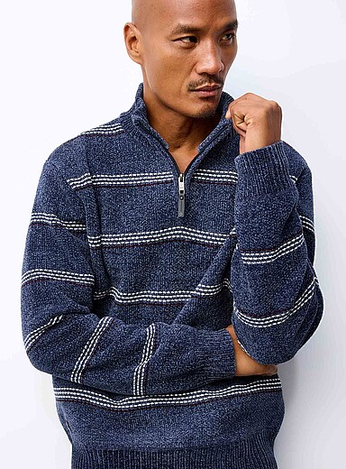 Point Zero Blue Striped chenille knit sweater for men