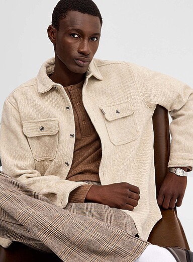 Point Zero: La surchemise bross&eacute;e faux uni Taupe pour homme
