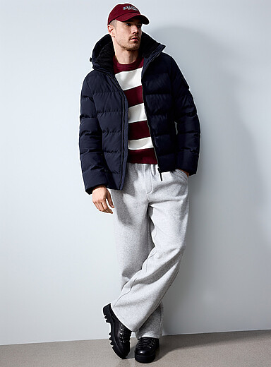 Point Zero Navy/Midnight Blue Textured fabric quilted coat for men