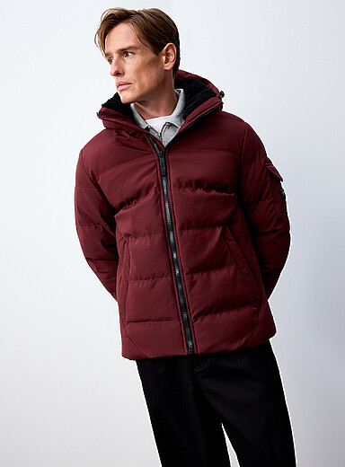 Point Zero Burgundy Textured fabric quilted coat for men
