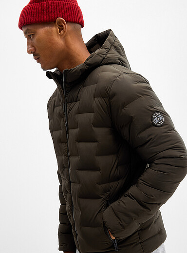 Point Zero Mossy Green Geo quilted hooded jacket for men