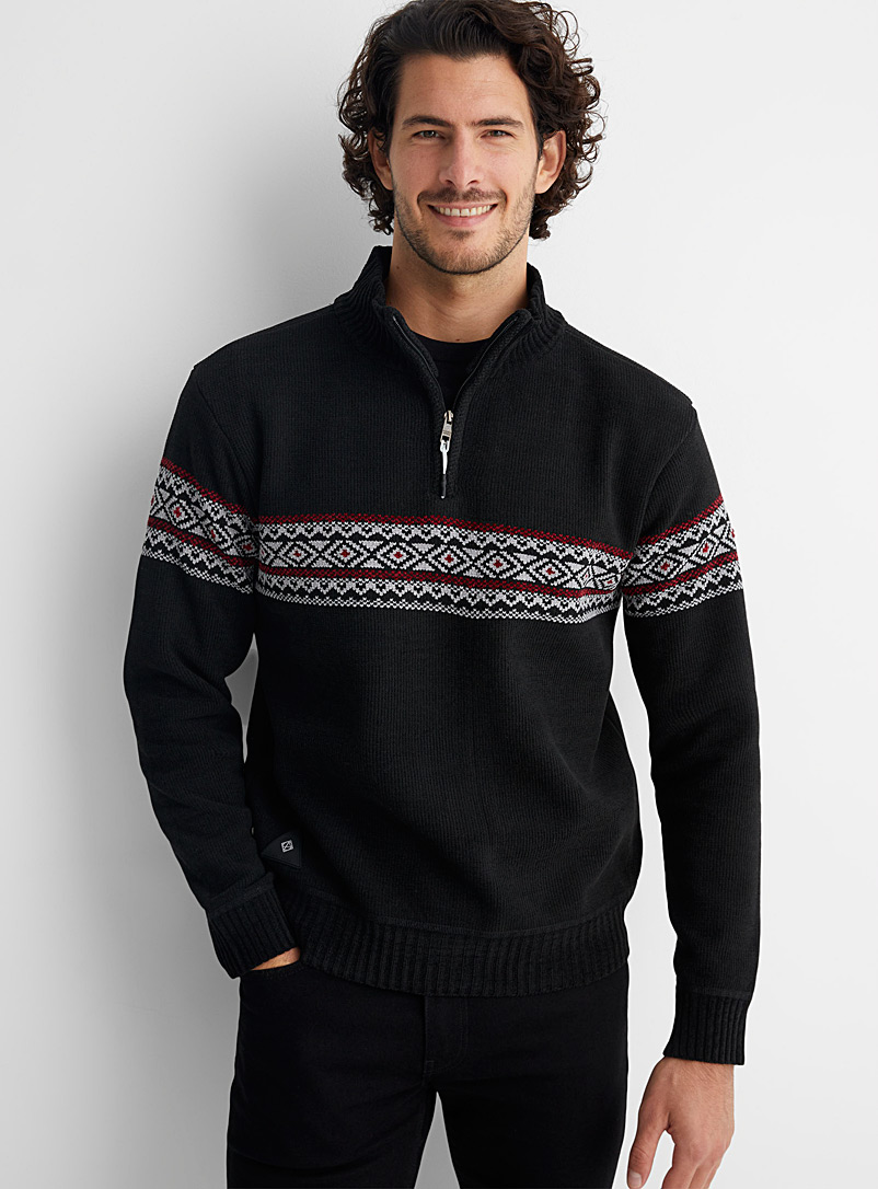 Point Zero Black Jacquard accent half-zip sweater for men