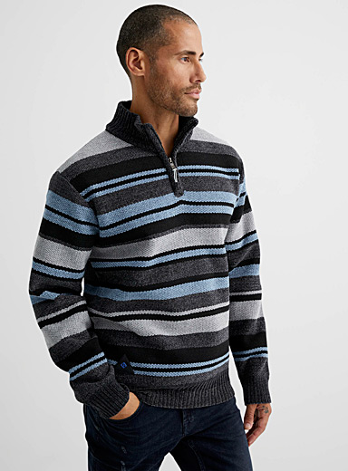 Fleece-lined chenille stripe half-zip | Point Zero | Shop Men's Shawl ...