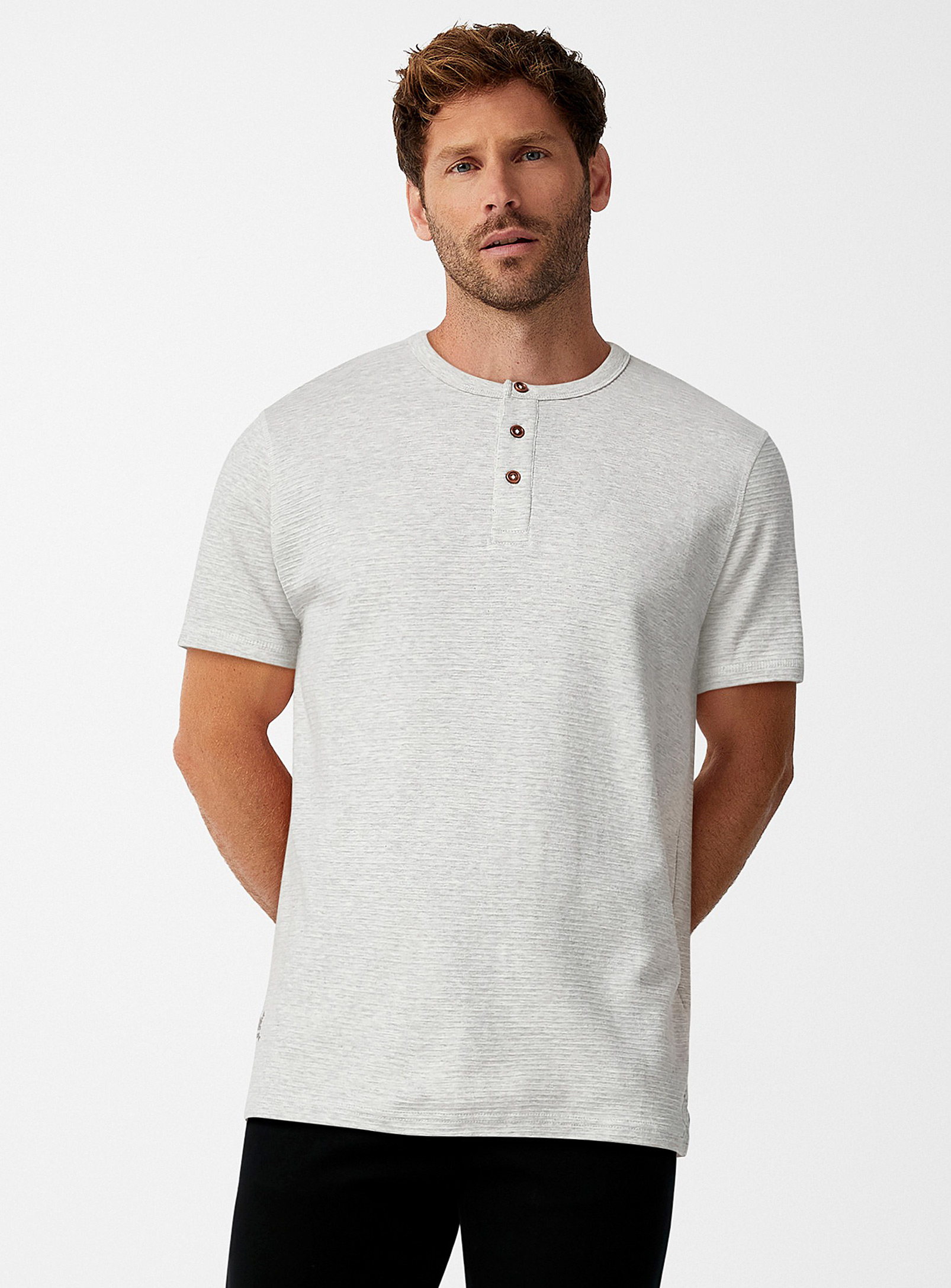 Point Zero Ottoman Jersey Henley T-shirt In Grey