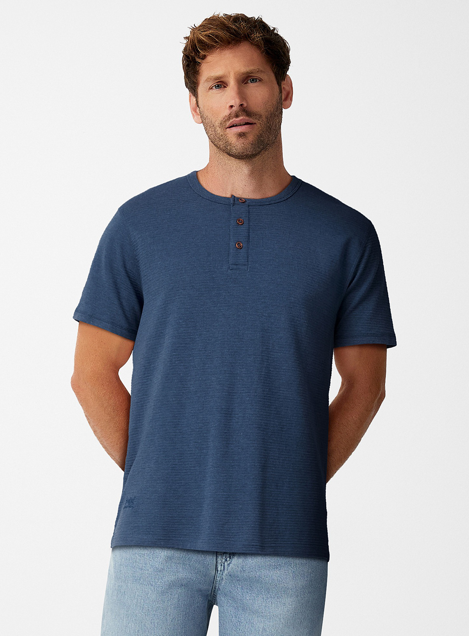 Point Zero Ottoman Jersey Henley T-shirt In Slate Blue