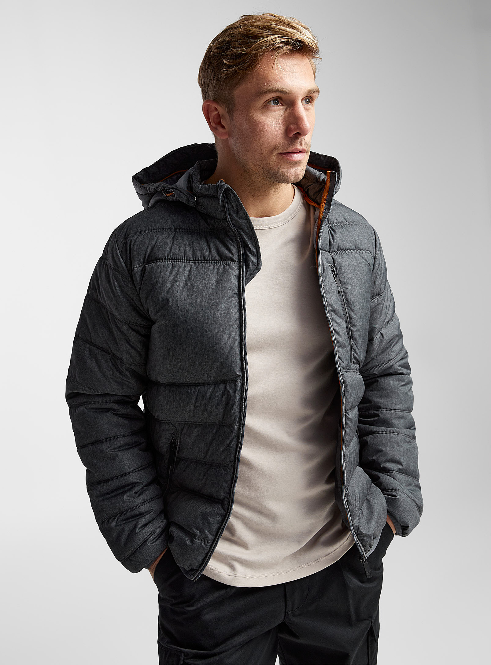 Point Zero Removable-hood Lightweight Puffer Jacket In Charcoal