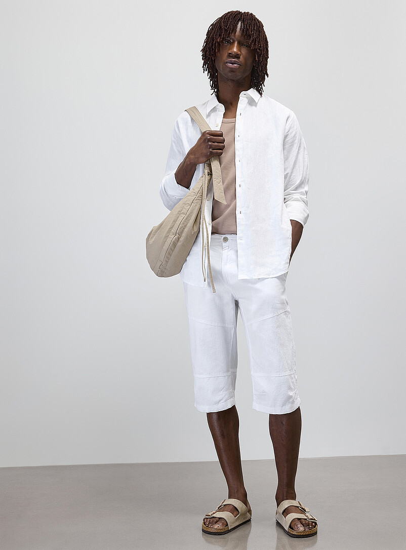 Adjustable-Waist Cotton And Linen Bermudas