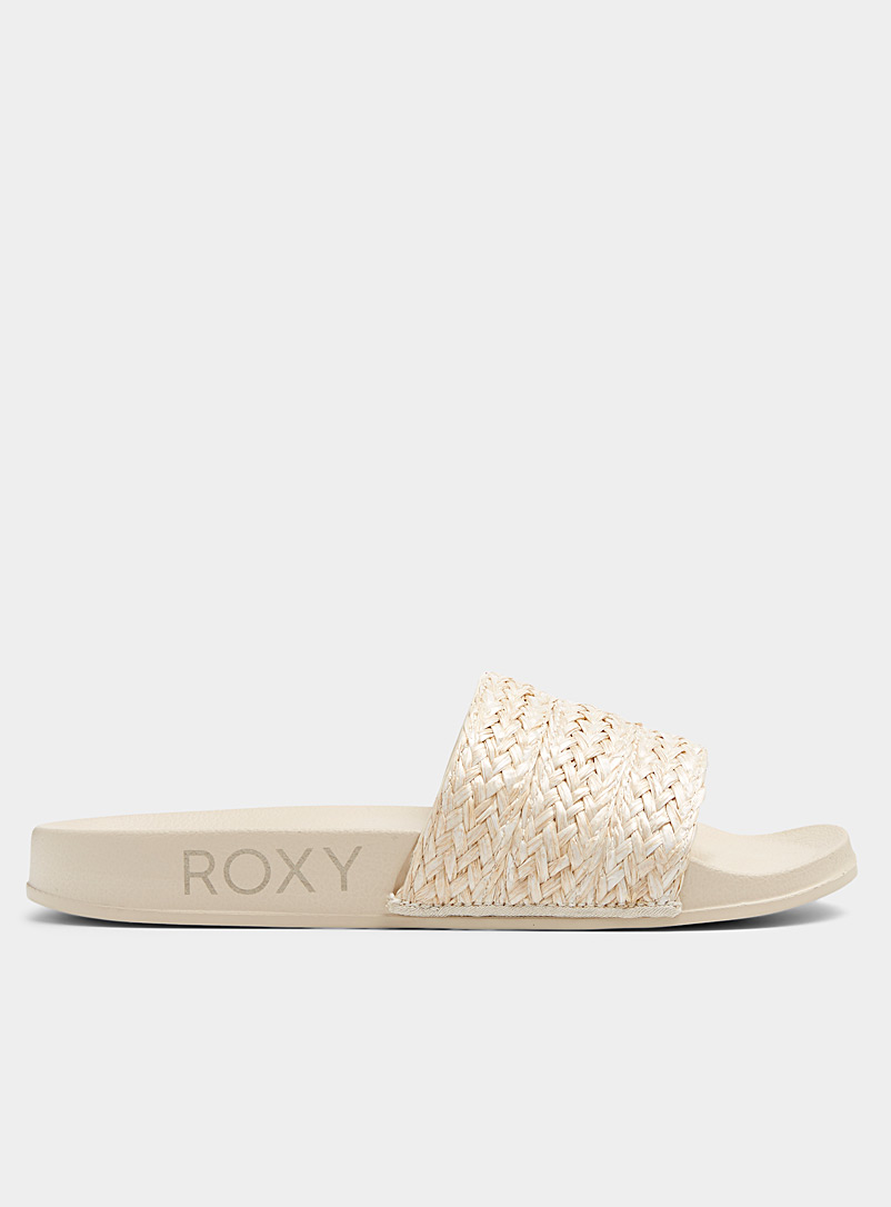 Roxy: La sandale slide Slippy Ivoire blanc os pour femme