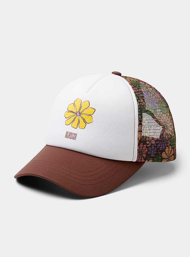 Roxy Brown Colourful floral trucker cap for women