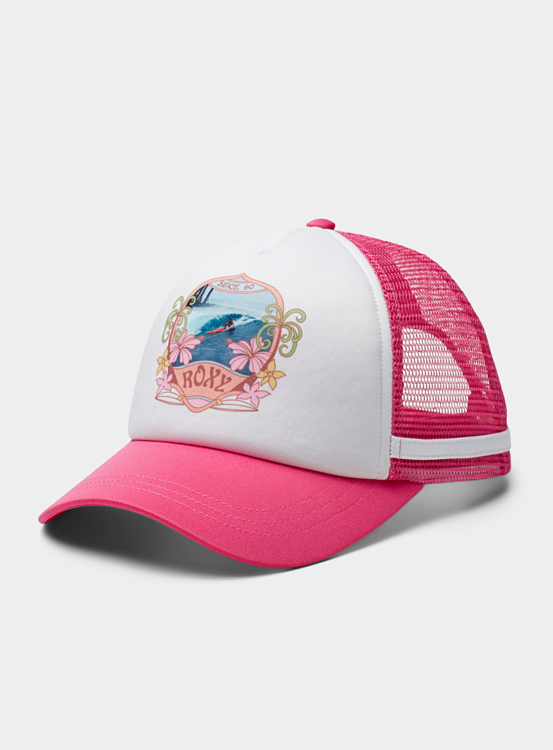 Roxy Medium Pink Tropical paradise trucker cap for women