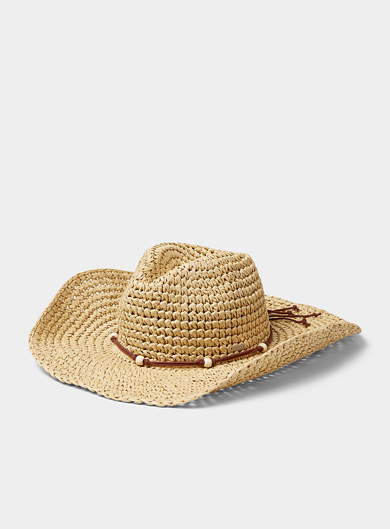Roxy Ivory/Cream Beige Beaded straw cowboy hat for women
