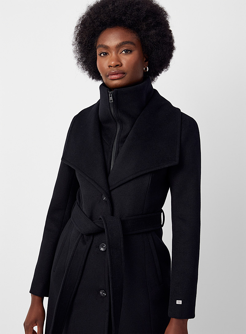 Soia & Kyo: Le manteau laine col double Ilana Noir pour femme