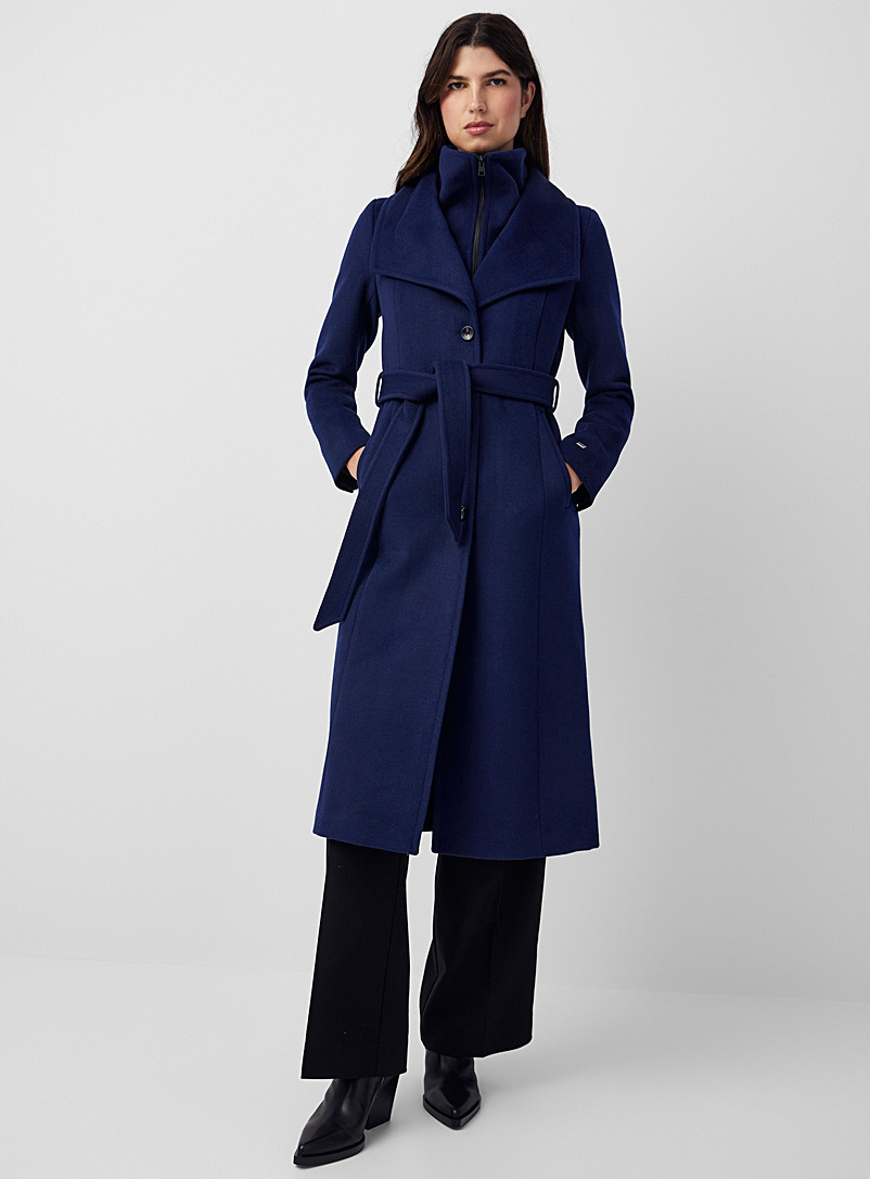 Soia & Kyo: Le manteau laine col double Ilana Bleu marine pour femme