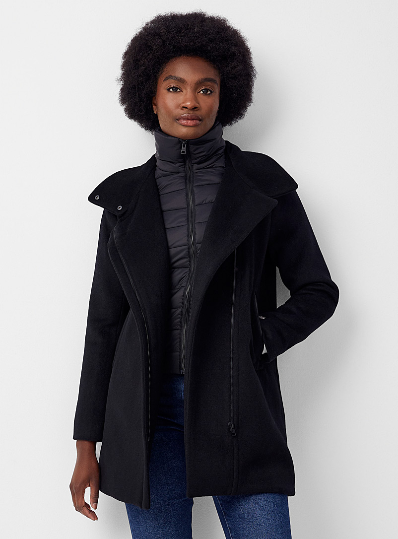 Soia & Kyo: Le manteau laine plastron matelassé Abbi Noir pour femme