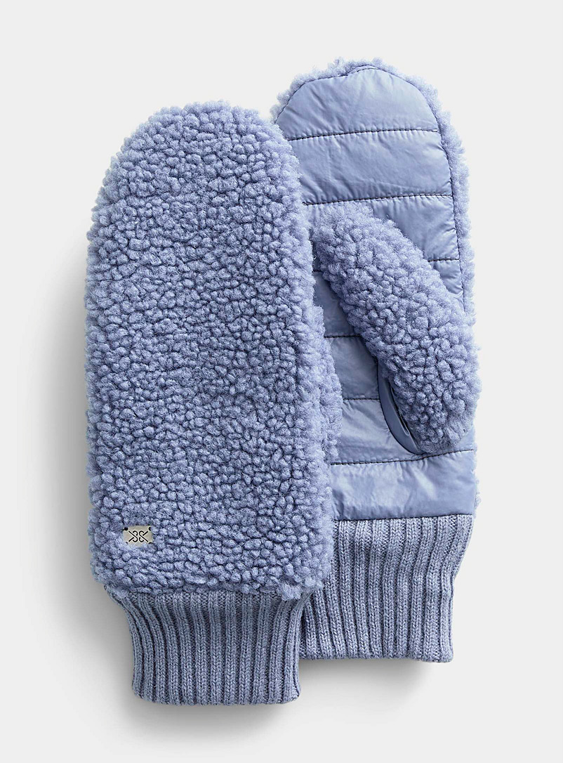 Soia & Kyo Baby Blue Quilted palm sherpa mittens for women