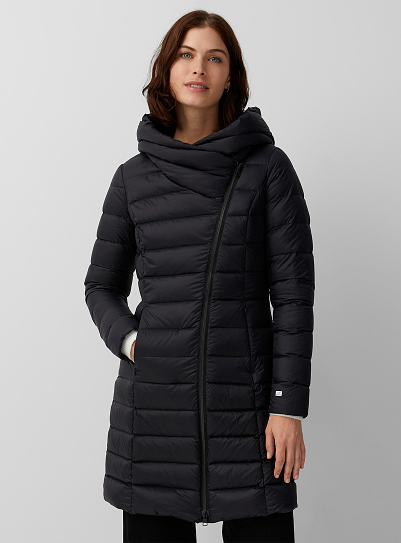 Soia & Kyo Black Karelle asymmetric light down puffer jacket for women