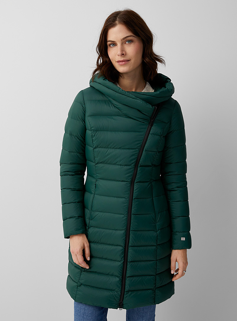 Soia & Kyo Green Karelle asymmetric light down puffer jacket for women