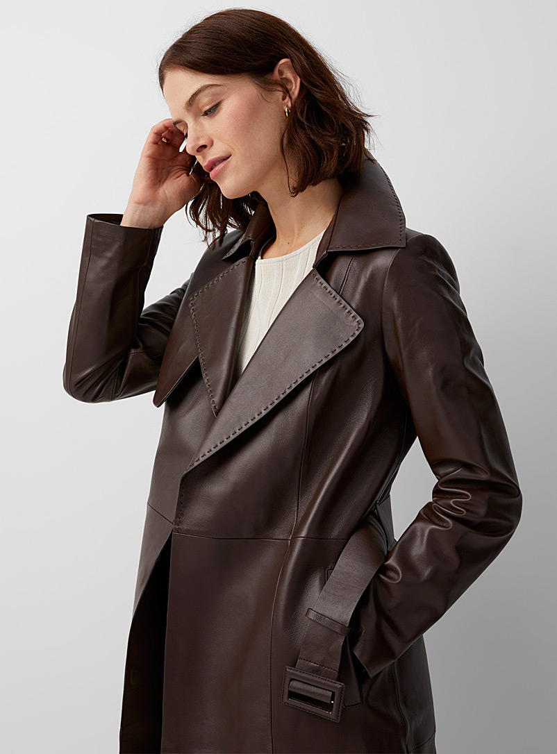 Soia & Kyo Dark Brown Alexis chocolate leather trench coat for women