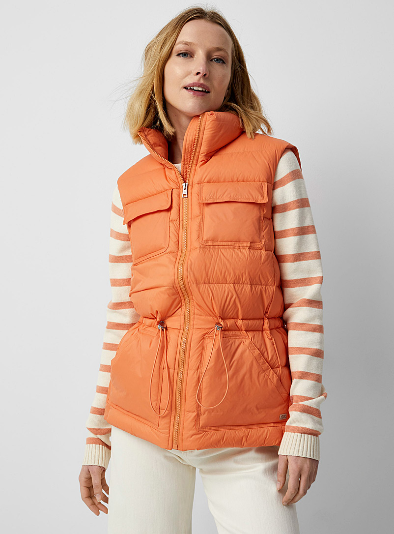 Soia & Kyo Medium Orange Dana lightweight adjustable waist puffer vest for women
