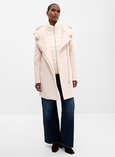 Soia & Kyo Ivory/Cream Beige Removable bib felted wool coat for women