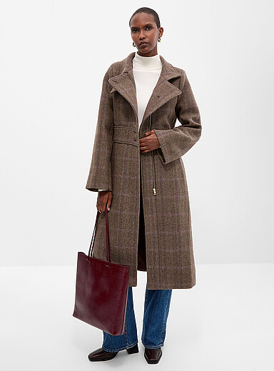 Soia & Kyo Brown Suzan buttoned collar fitted wool-blend coat for women