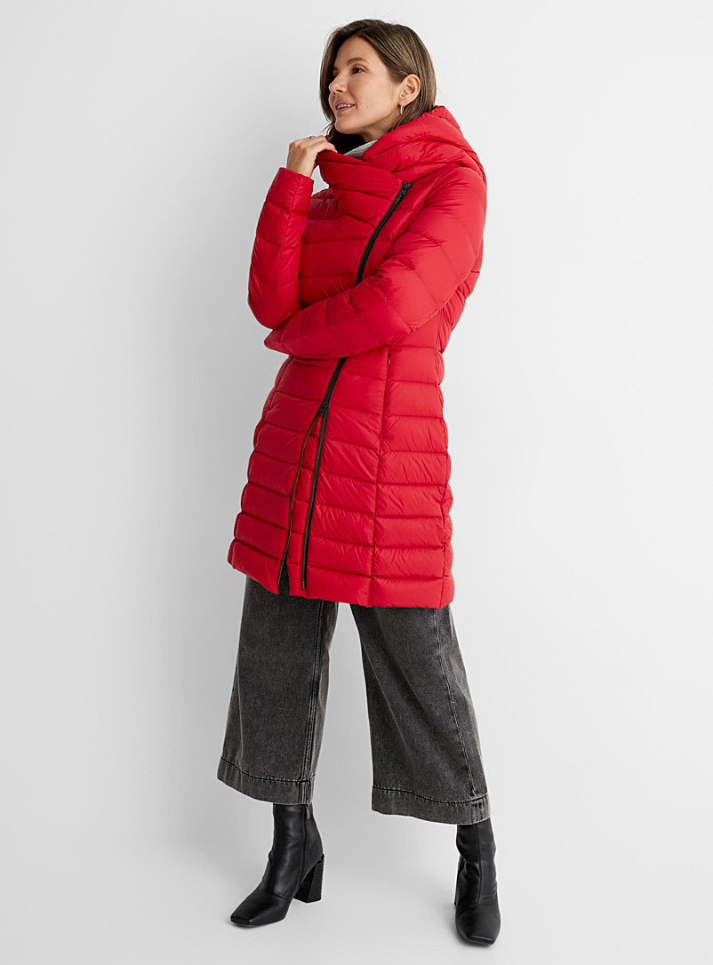 Soia & Kyo Red Karelle asymmetric light down puffer jacket for women