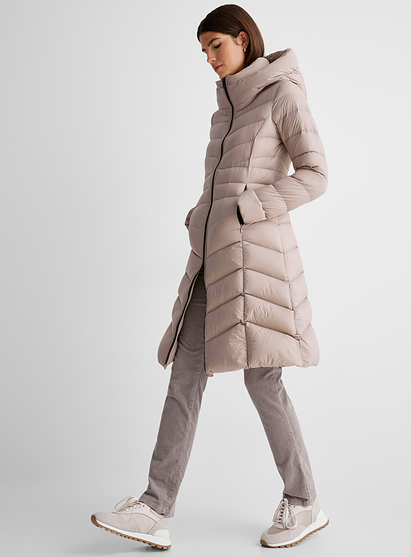 Soia & Kyo Ecru/Linen Lita recycled nylon flared puffer jacket for women