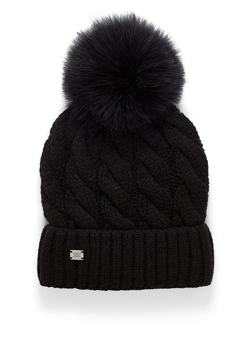 Soia & Kyo Black Ribbed-cuff braided knit tuque for women