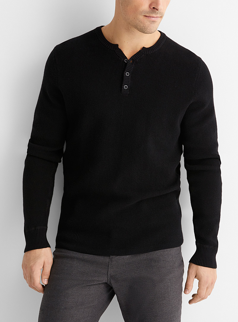Le 31 Black Waffle-knit sweater for men