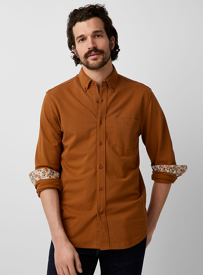 Le 31: La chemise en tricot Fait avec un tissu Liberty Coupe moderne Brun pâle-taupe pour homme
