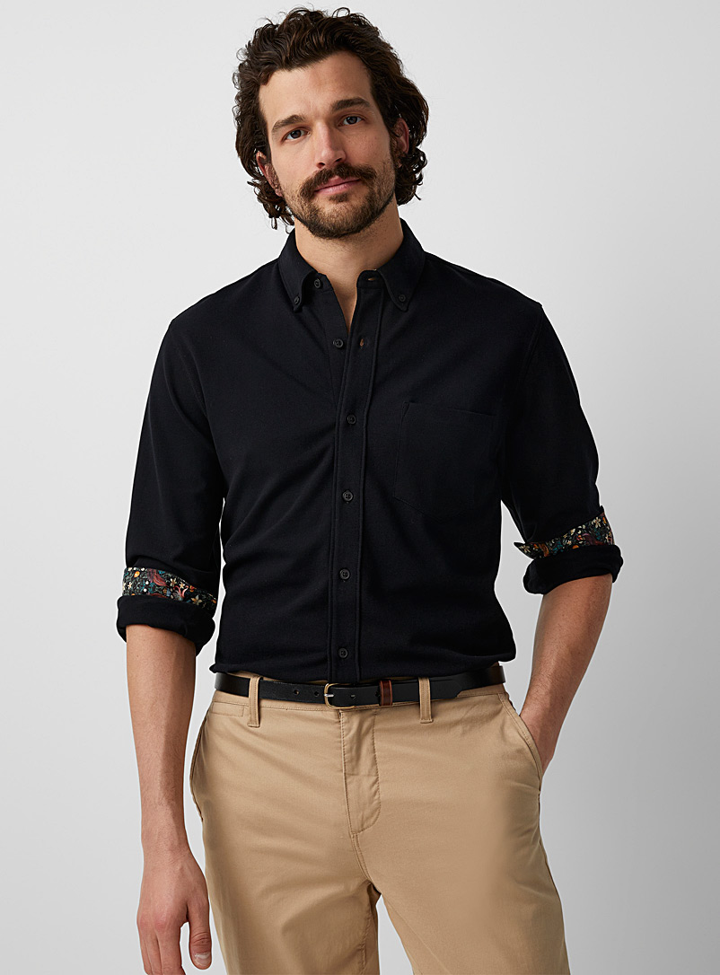 Le 31: La chemise en tricot Fait avec un tissu Liberty Coupe moderne Noir à motifs pour homme