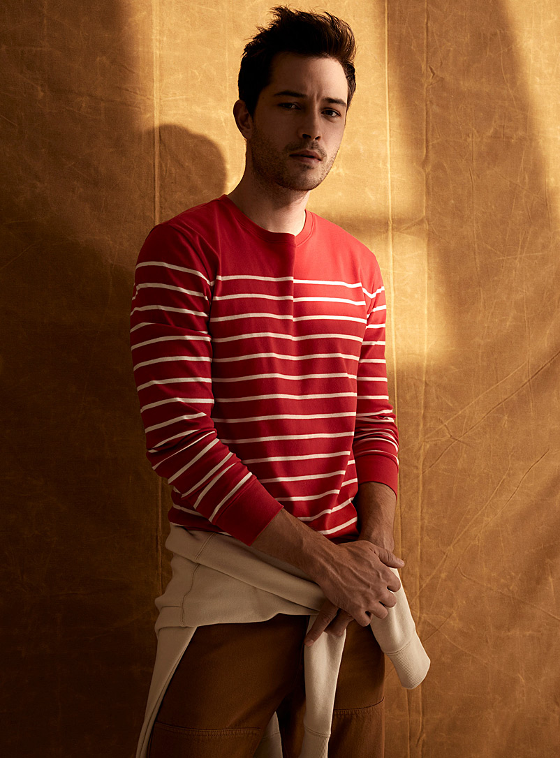 Le 31 Red Nautical stripe T-shirt for men