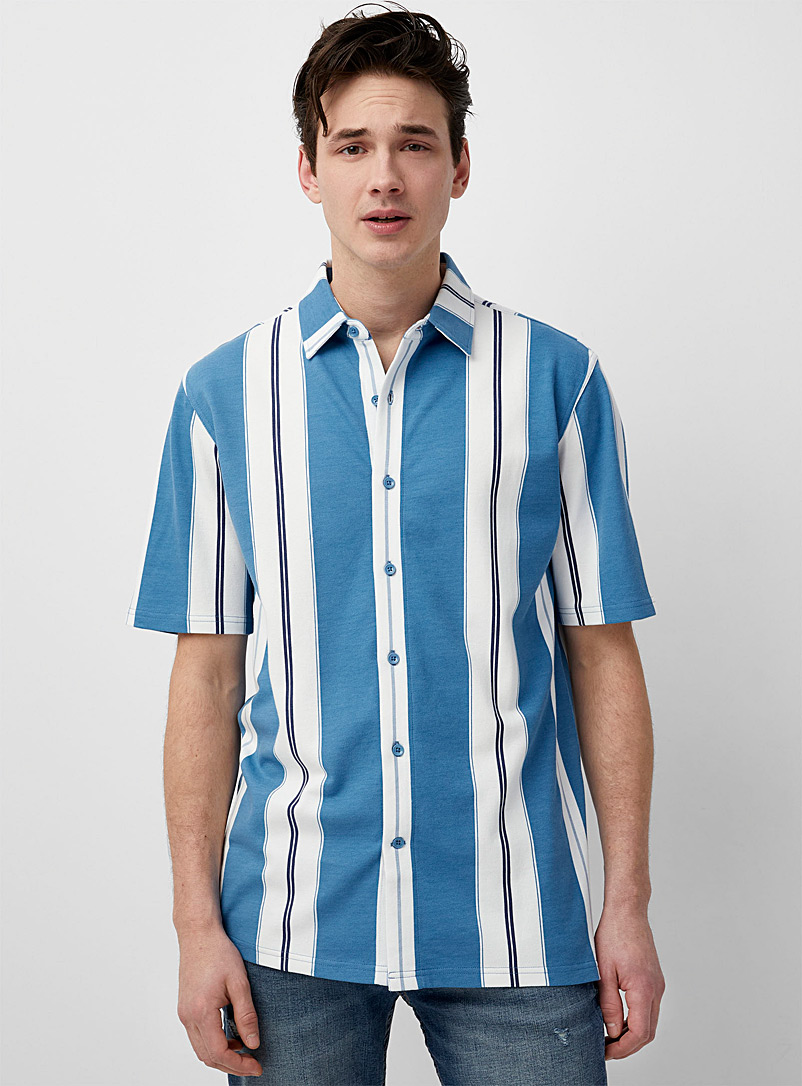 Le 31: La chemise jersey piqué rayures verticales Coupe moderne Bleu pour homme