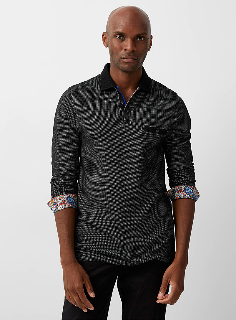Le 31 Black Two-tone embossed jacquard polo Made with Liberty Fabric for men