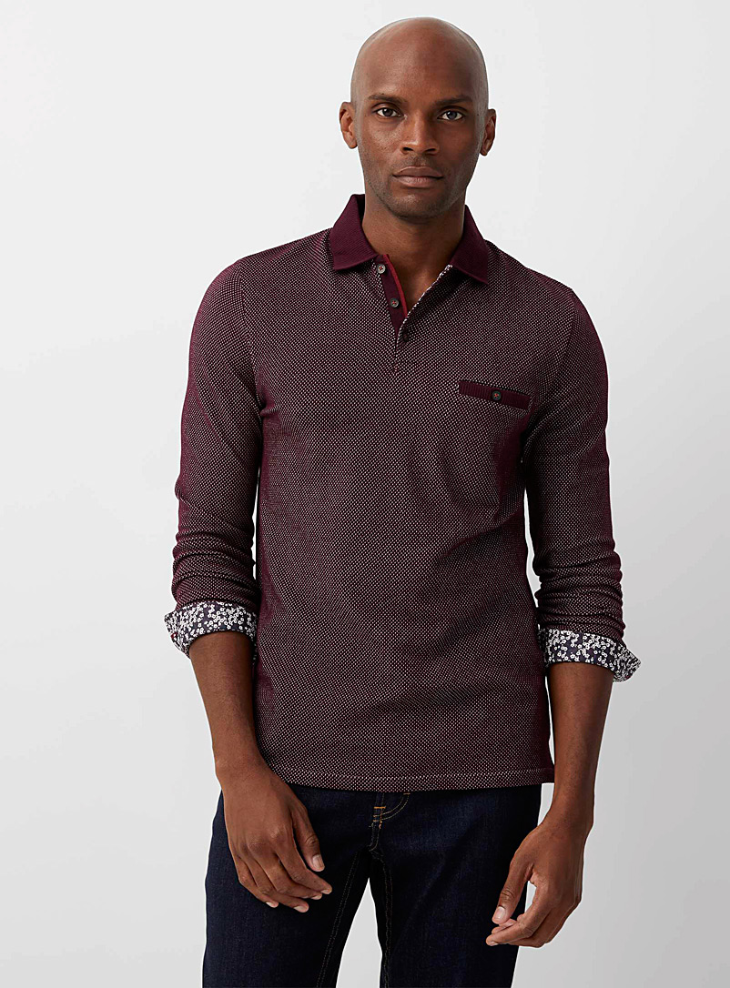 Le 31 Ruby Red Two-tone embossed jacquard polo Made with Liberty Fabric for men