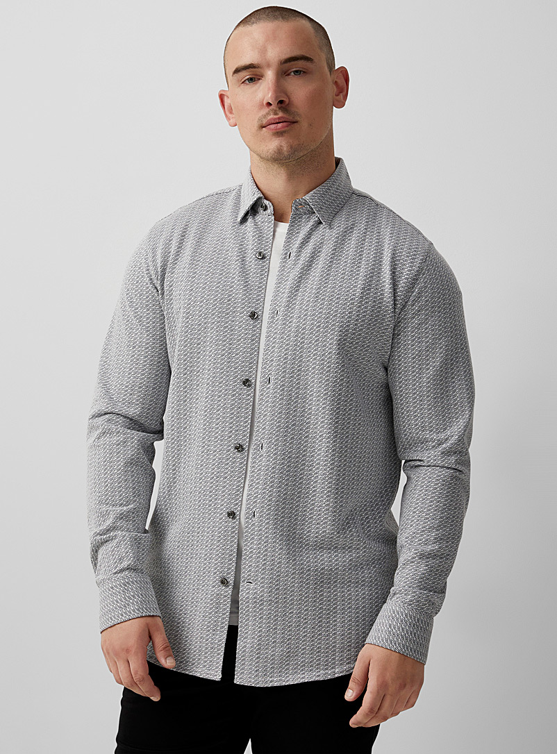 Le 31 White Jacquard knit shirt Modern fit for men
