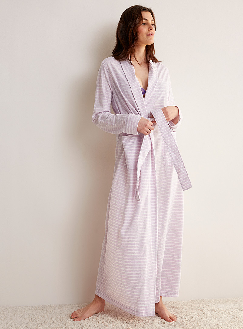 Miiyu Lilacs Textured stripes shawl collar bathrobe for women