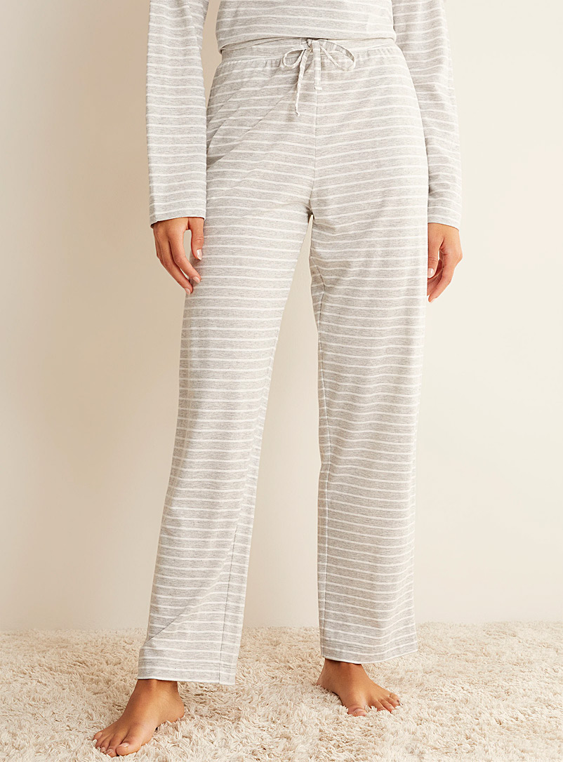 Miiyu Patterned Grey Textured stripes lounge pant for women