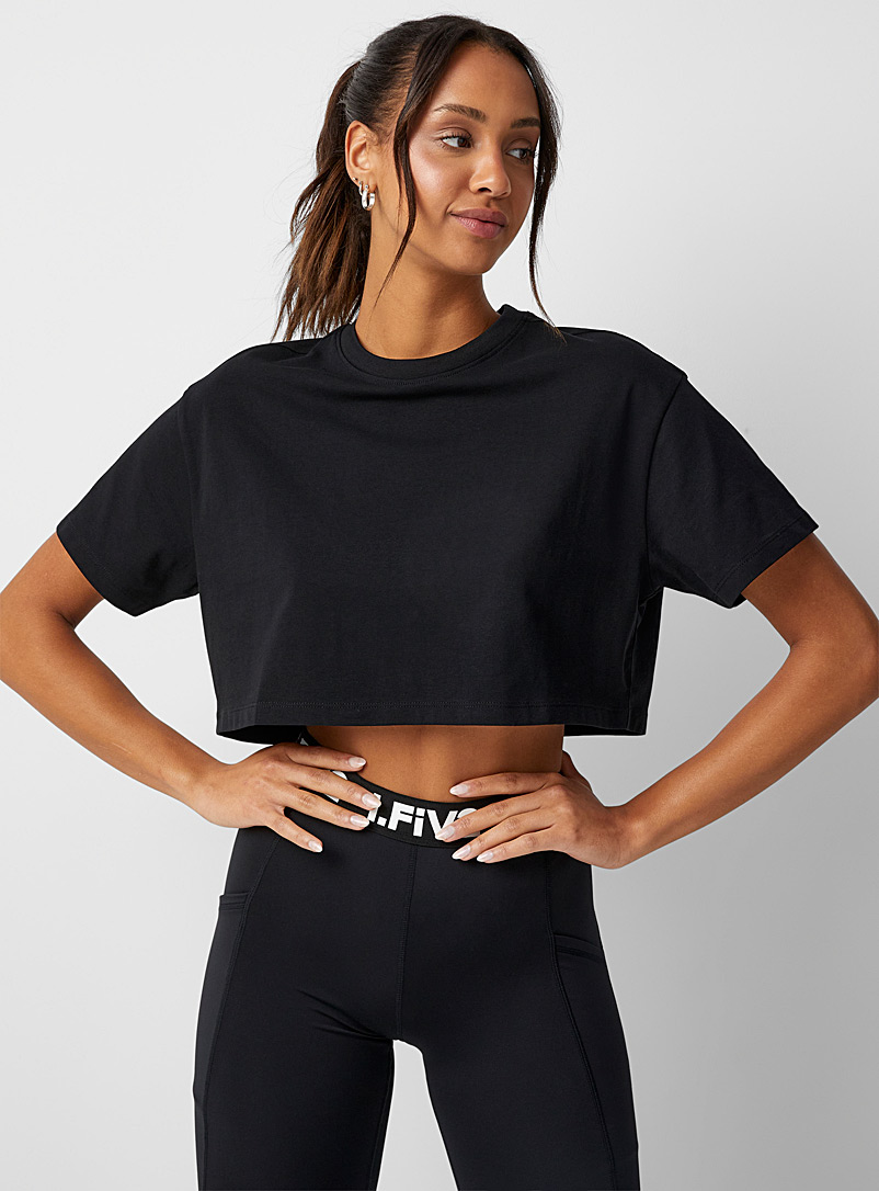 I.FIV5 Black Ultra-cropped loose tee for women