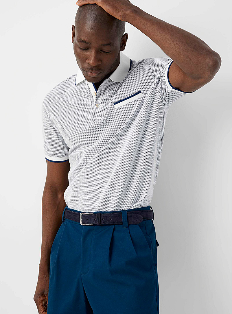 Le 31 Patterned white Two-tone embossed jacquard polo Made with Liberty Fabric for men