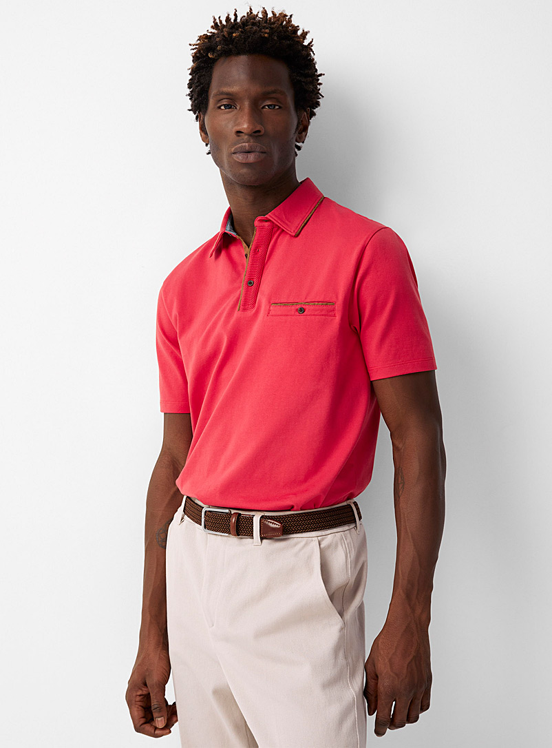 Le 31 Red Faux-suede trimmed polo for men