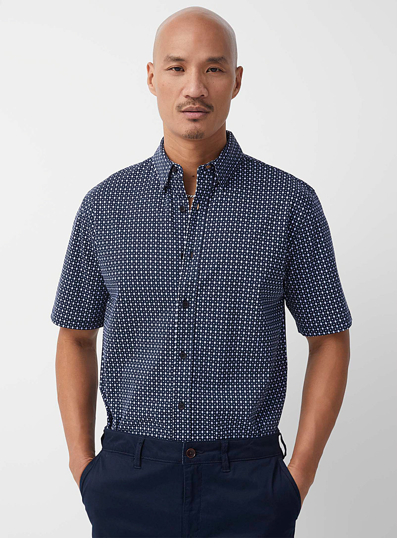 Le 31 Patterned Blue Optical geometric shirt Modern fit for men