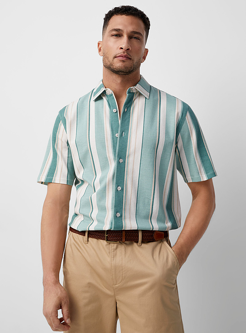 Le 31 Green Piqué-knit striped shirt Modern fit for men