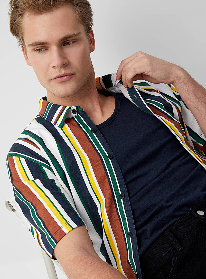 Le 31 Assorted Piqué-knit striped shirt Modern fit for men