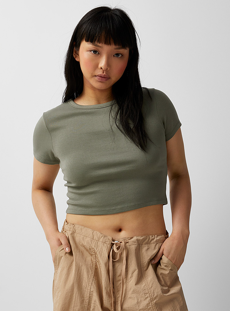 Twik Mossy Green Plain mini T-shirt for women