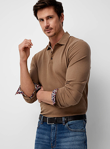 Le 31 Light Brown Honeycomb jersey polo Made with Liberty Fabric for men