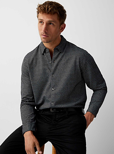 HEYLF Black shirt boys Men's Mosaic Shirt Long Sleeve Casual Shirt
