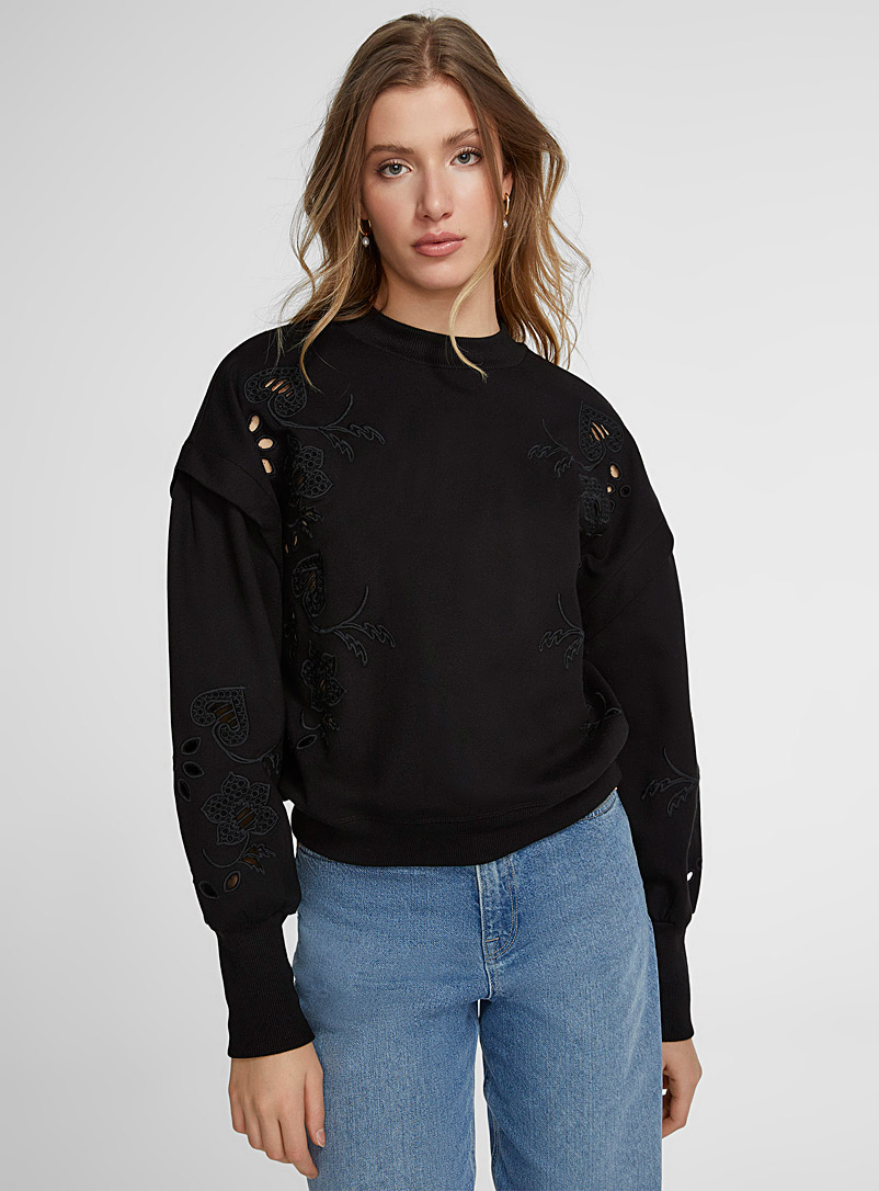 Icône Black Openwork embroidered patterns loose sweatshirt for women