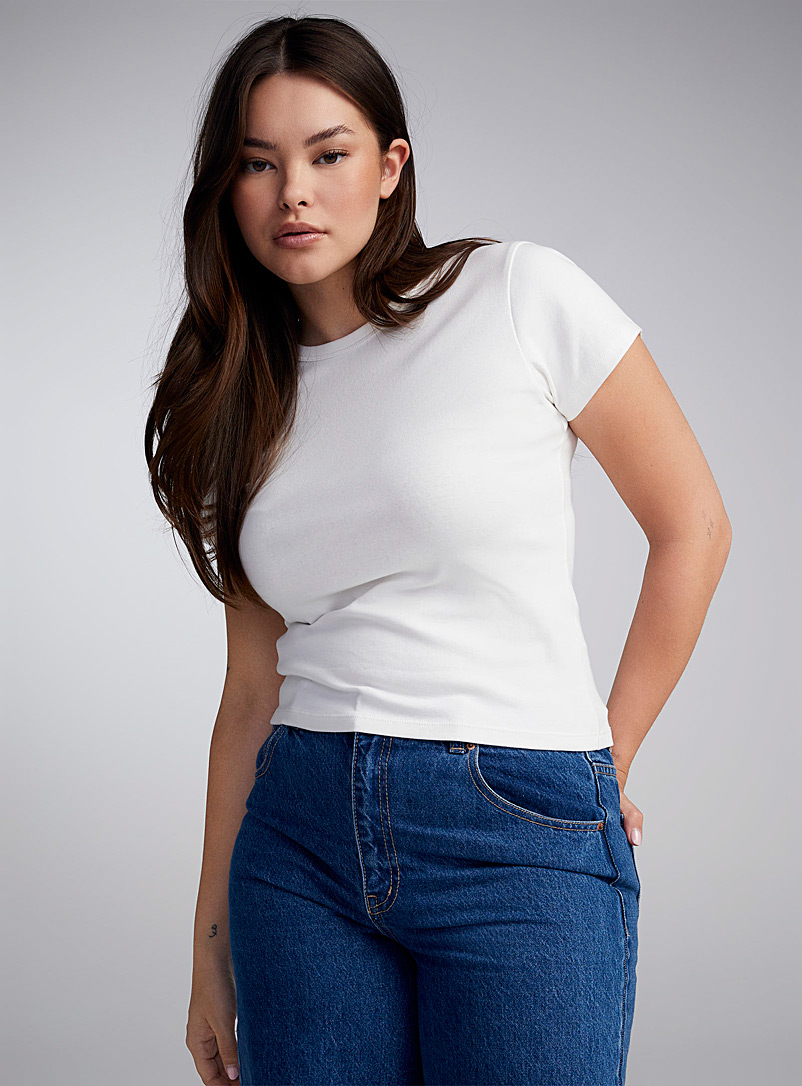 Twik: Le t-shirt ajusté jersey extensible Ivoire blanc os pour femme