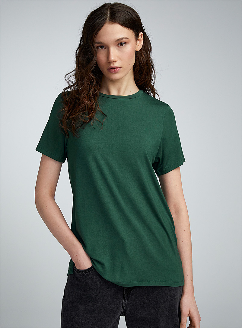 Twik: Le t-shirt col rond manches courtes modal Vert foncé - Mousse pour femme